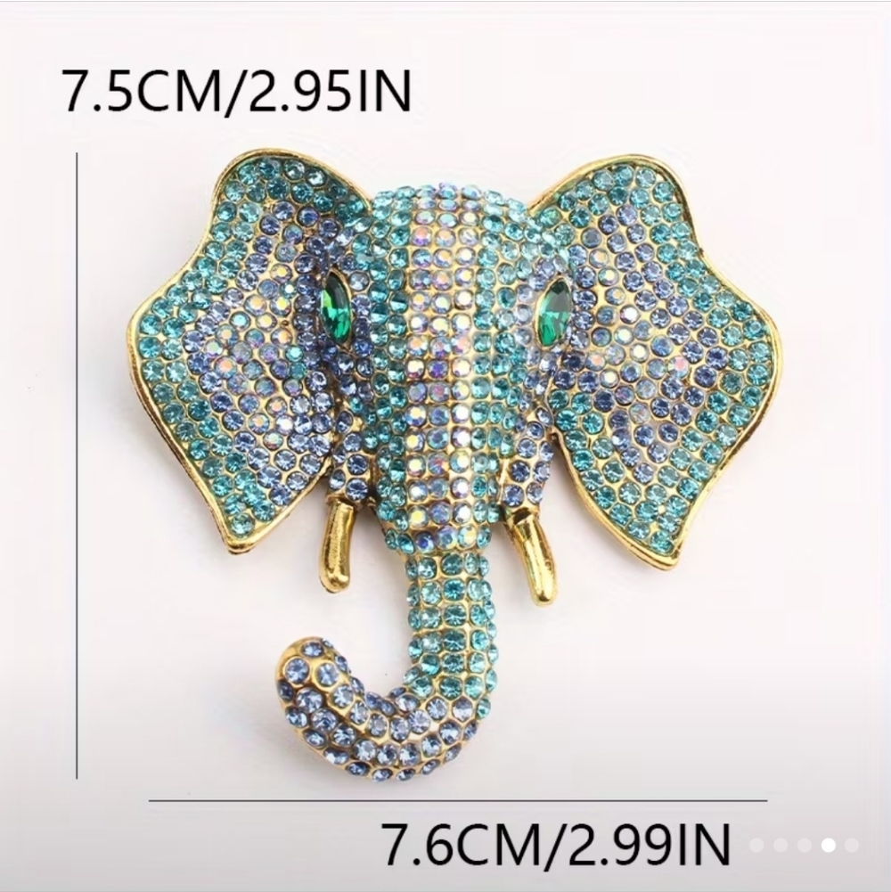 ๐๏ธ๐ TURQUOISE & LILAC RHINESTONE ENCRUSTED ELEPHANT HEAD BROOCH PIN๐ - Picture 5 of 10